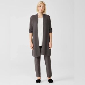 Eileen fisher knit textured silk cotton sweater boho chic open front 3/4 sleeve